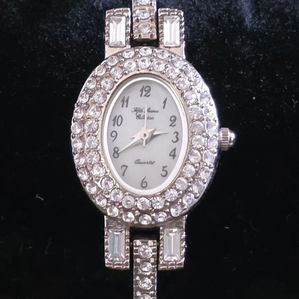 Fifth Avenue Collection Silver Tone Crystal Oval Face Cocktail Watch Japan Movt